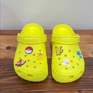 Crocs Yellow Classic Clog with Pokemon Charms Women’s Size 10 Men’s Size 8 NWOT